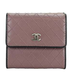 CHANEL Bicolor Tri-fold Wallet A33910 with Coco Mark, Leather, Mauve, and Bla...